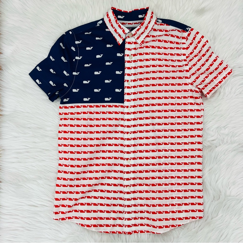 NWOT Vineyard Vines Slim Murray Shirt Sleeve Button Down Whale Flag Shirt